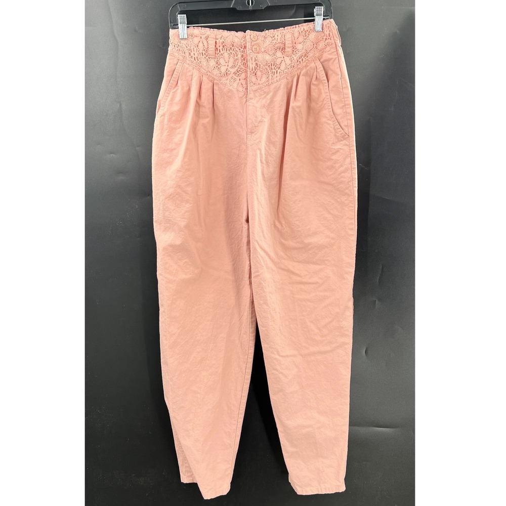 Vintage 80s high waist pleated lace cottagecore pale pink mom pants tapered 14 - Picture 2 of 16